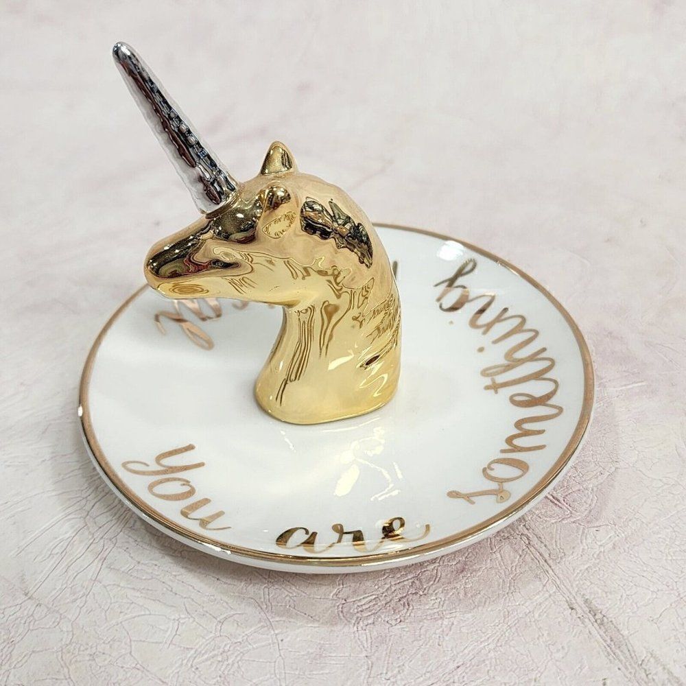 Charming Charlie Gold Silver Magical Unicorn Ring Jewelry Trinket Holder Plate